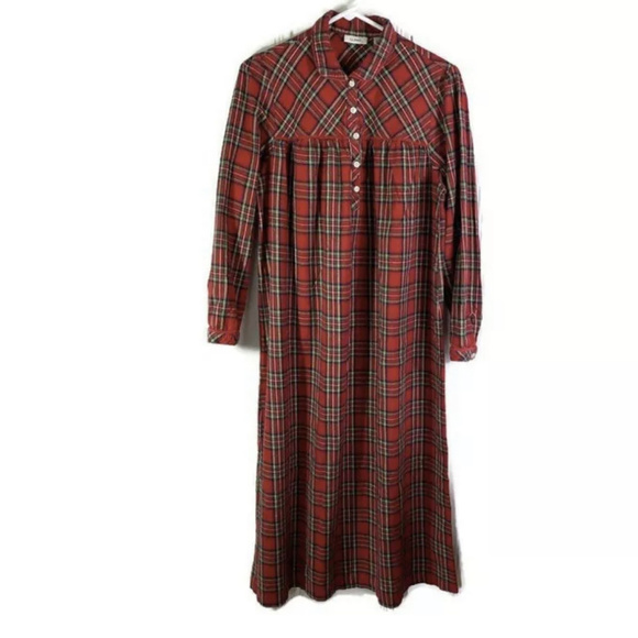 Ll Bean Red Tartan Plaid Flannel Nightgown Holiday